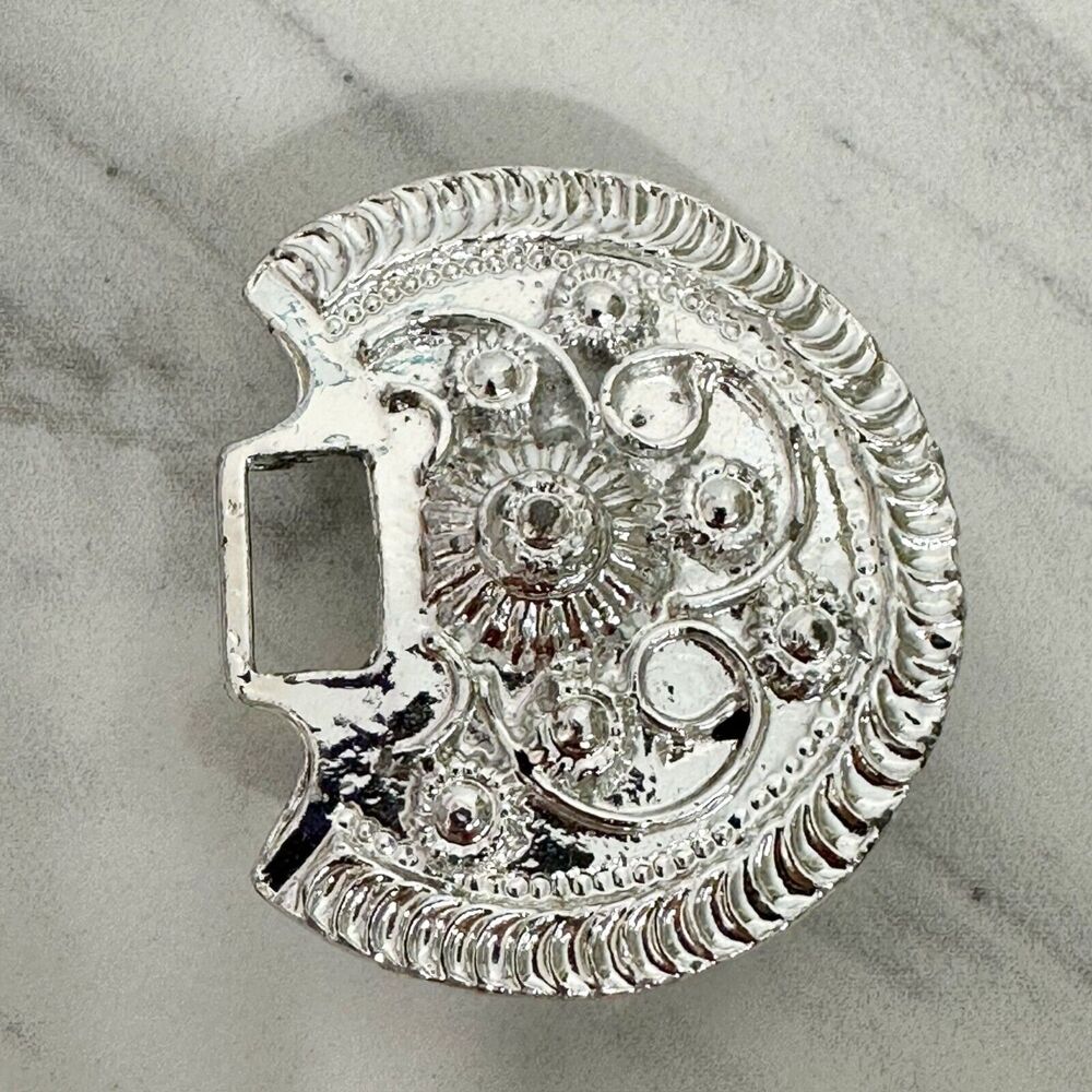 Vintage Silver Tone Ornate Studded Belt Buckle Piece
